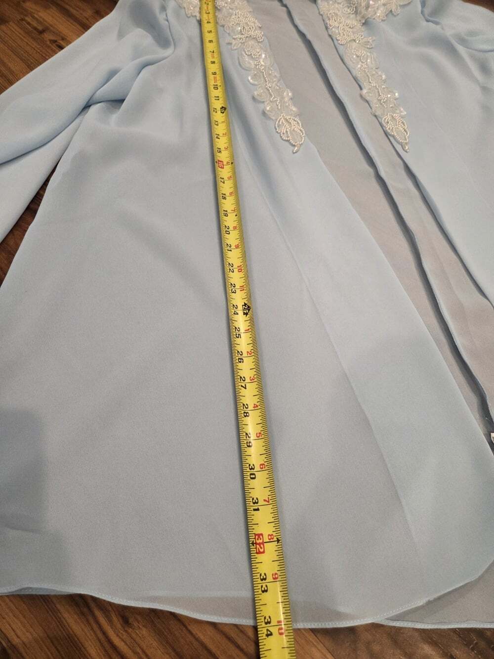 Glatter & Sims Vintage Sheer Blue Duster Jacket Sequin Pearl Beaded Size 20 - Picture 9 of 10